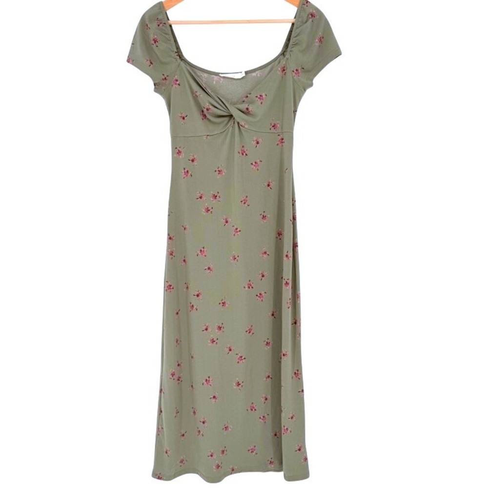 LUSH Sage Green Ditsy Floral Twist Front Sweetheart Dress Small Cottage Coquette